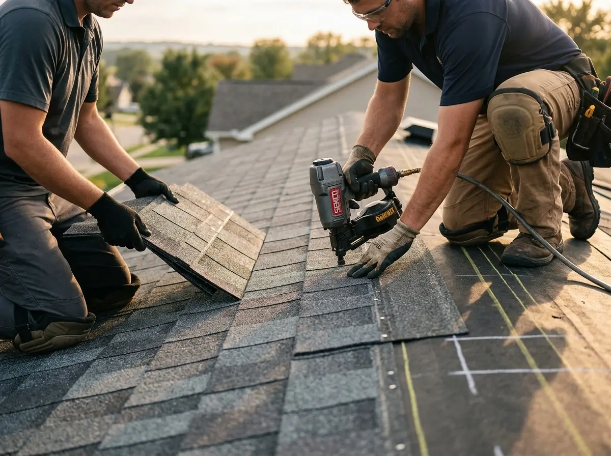 Professional roofer working on a residential roof in Jasmine Estates